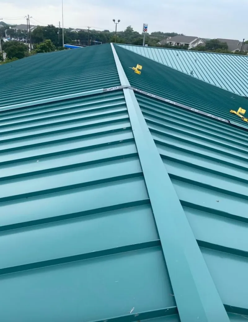 Green commercial metal roof ridge and valley for Metal Roof Repair in Steilacoom